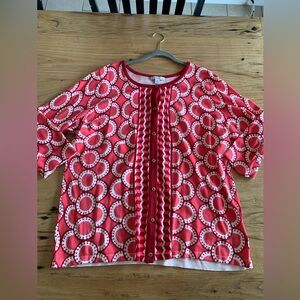 Isaac Mizrahi Geometric Flower Print 3/4 Sleeve Cardi Pink Red Women’s 1X Prelov